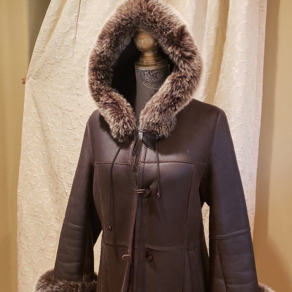 Fox fur brown coat  S